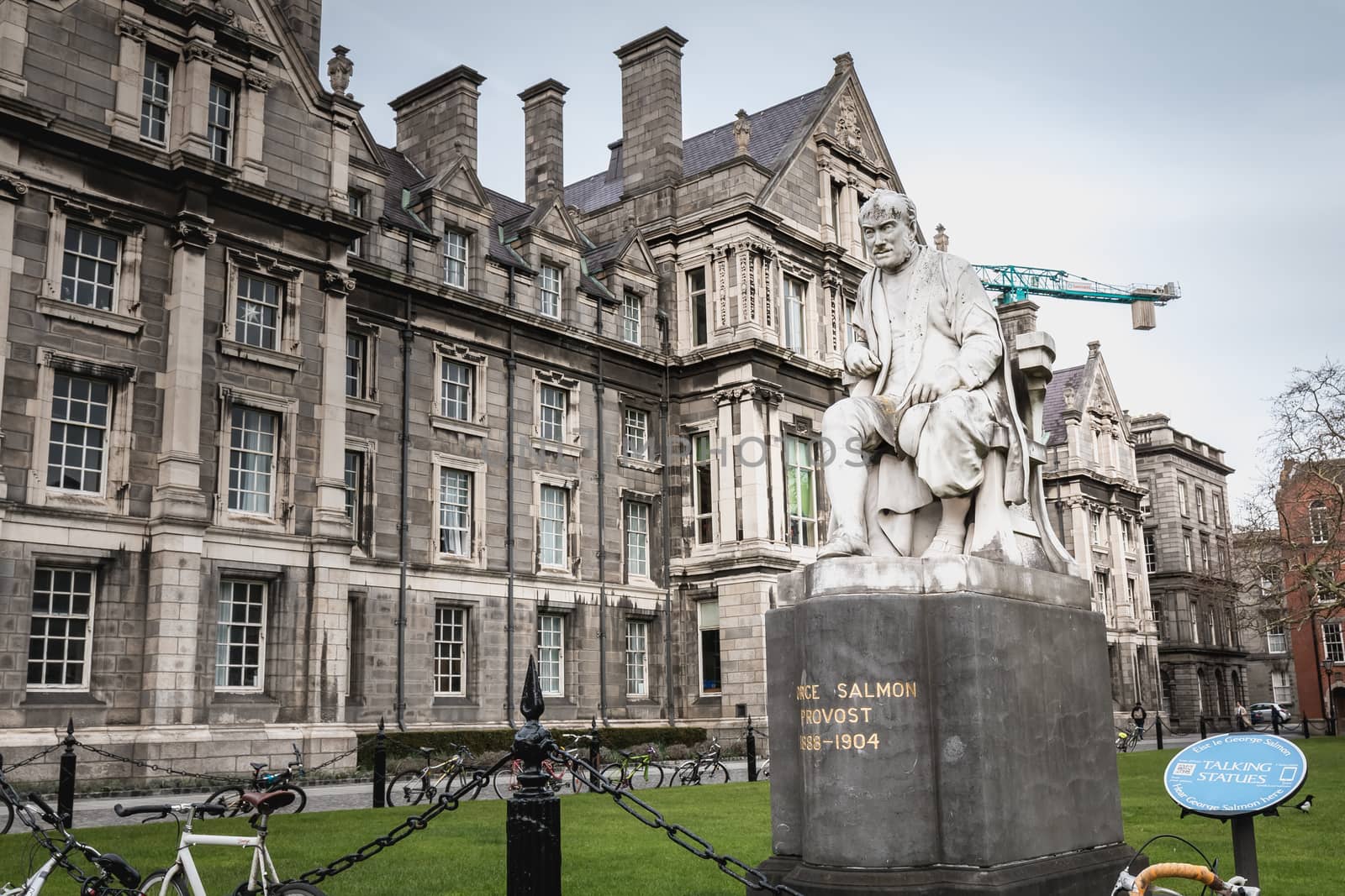 Dublin, Ireland - February 11, 2019: Sculpture by John Hughes of George Salmon in Trinity College Dublin on a winter day