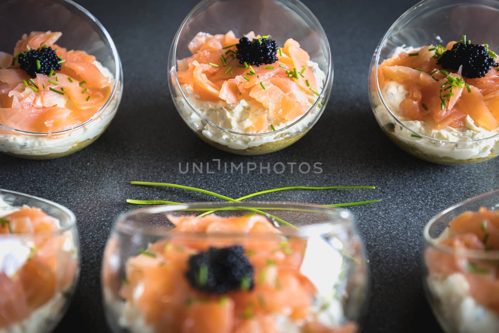 verrine salmon lumpfish egg fresh cheese and avocado bed by AtlanticEUROSTOXX