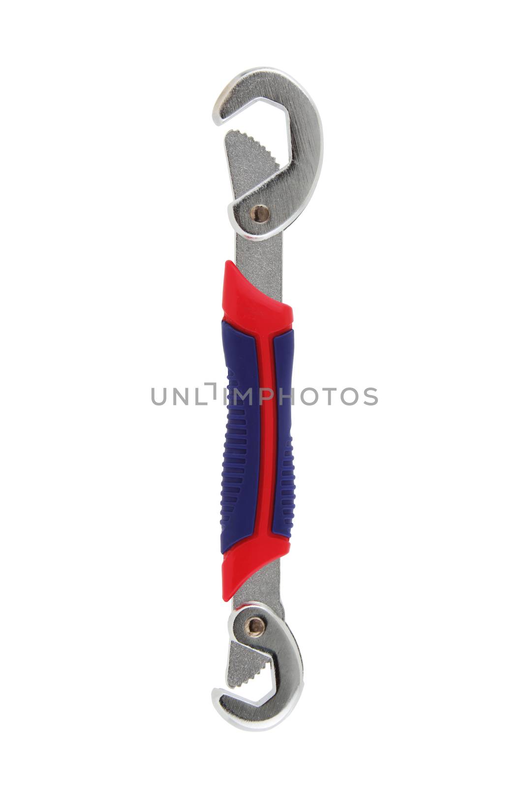 A double ended adjustable wrench spanner on white with clipping path
