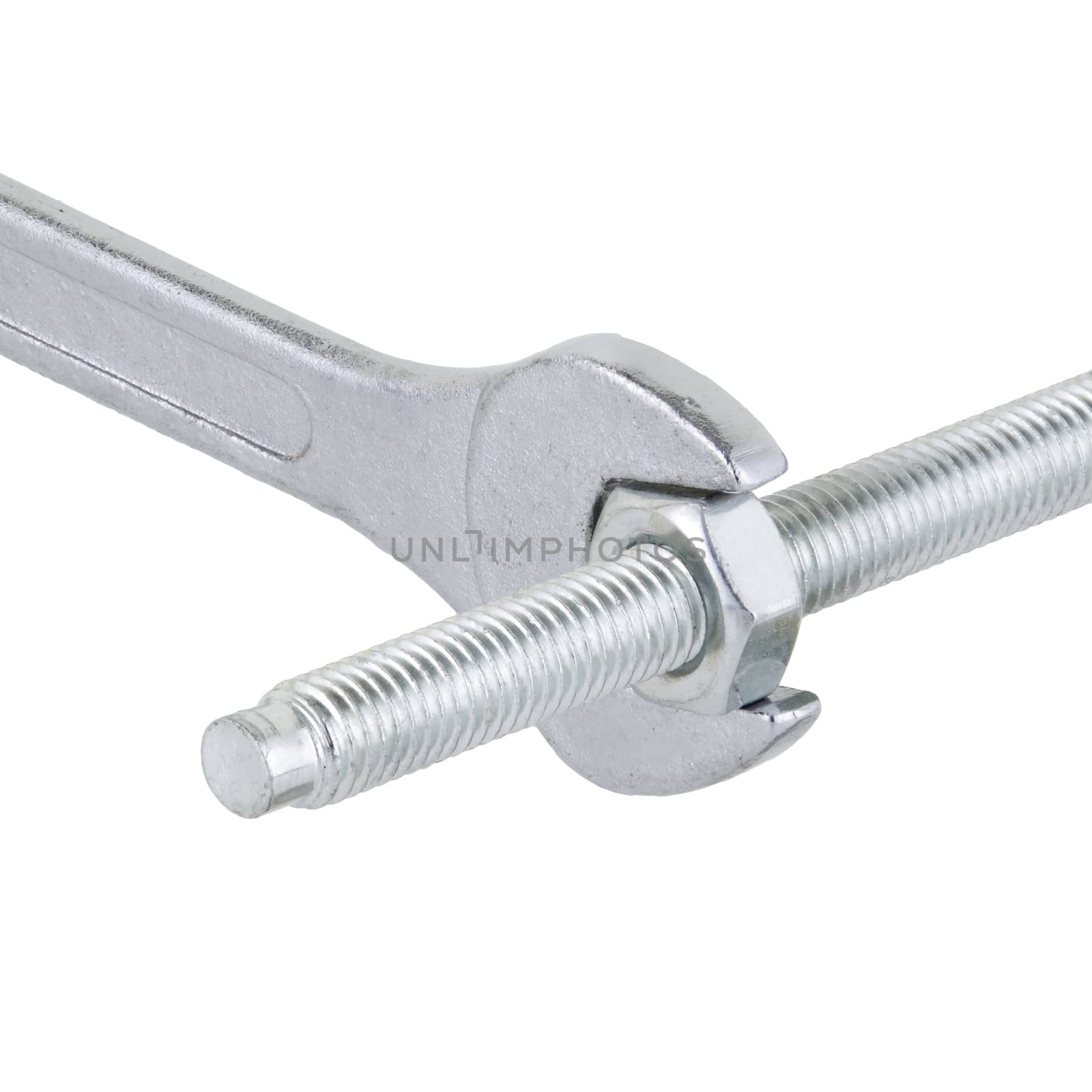 An open ended spanner wrench with nut and bolt