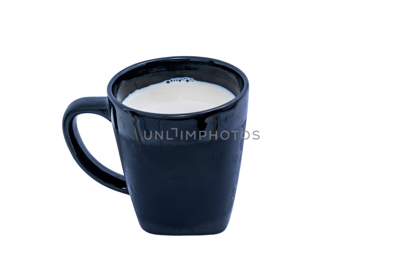 A black Glass of milk on white background. Healthy beverage concept.