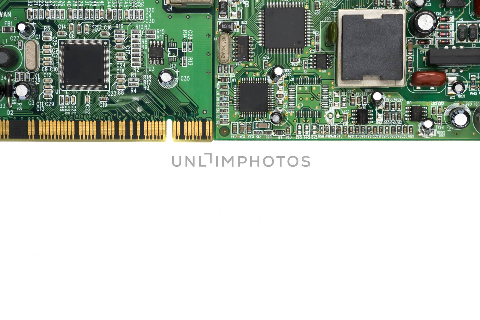 Electronic circuit board on white background.free space for text by ronnarong