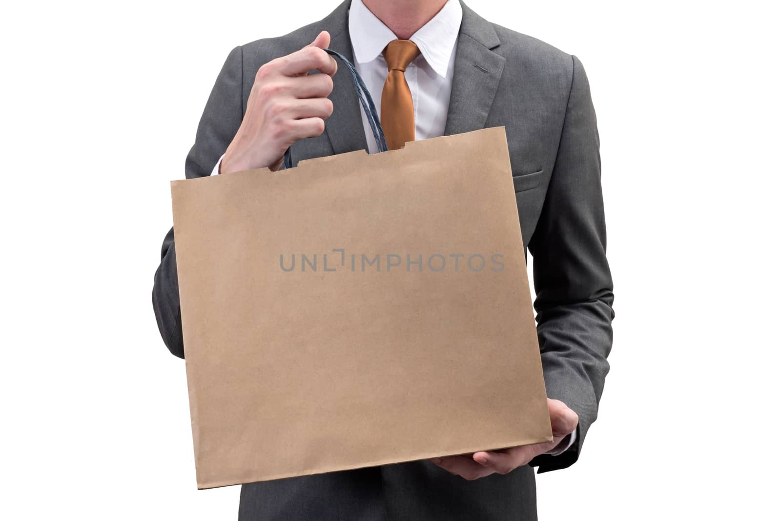 Businessman holding a shopping bag  isolated on white background.