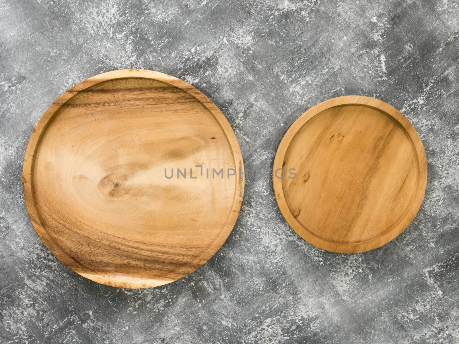 Top view of empty wooden tray on grunge  background.