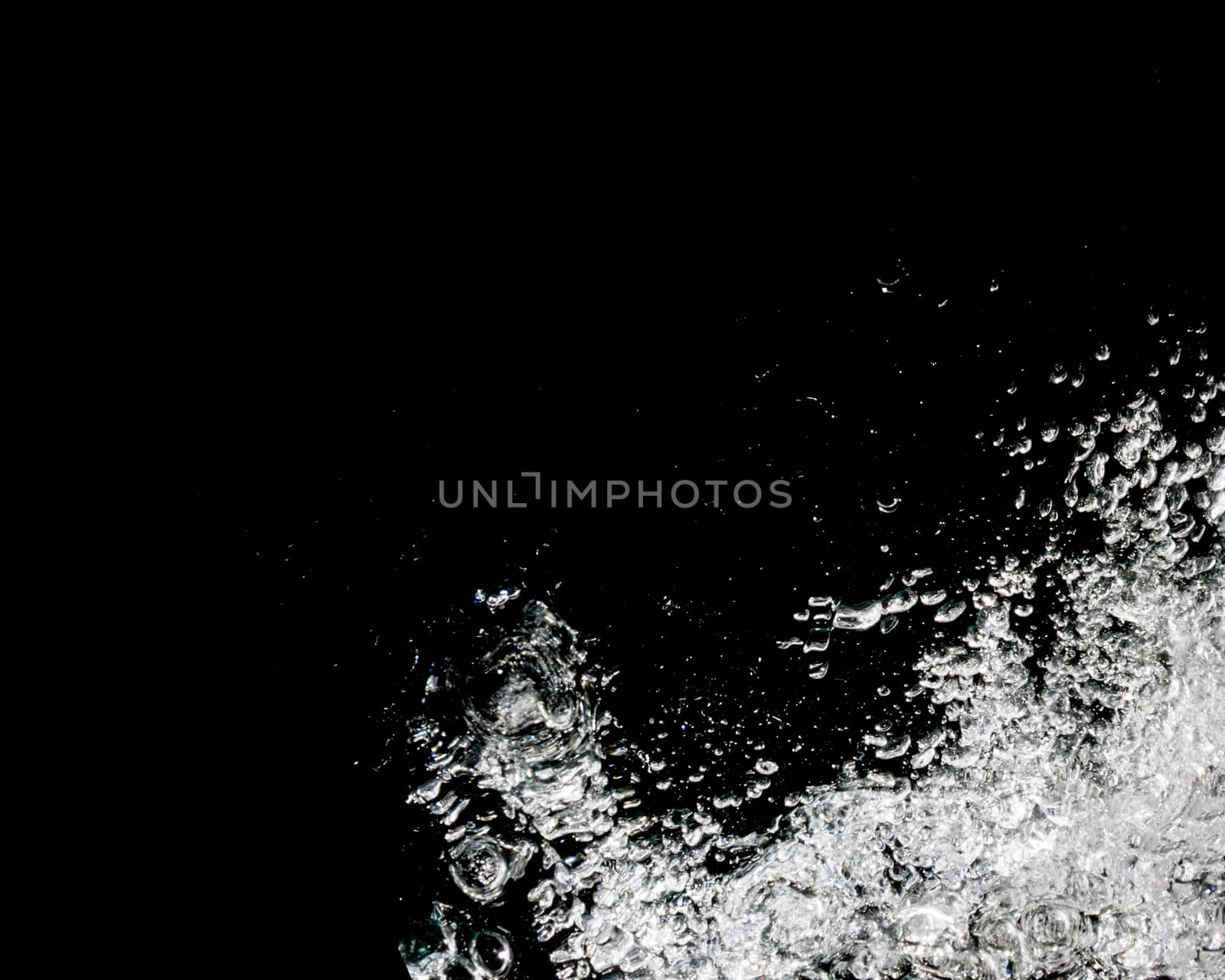 Bubbles water isolated on black background