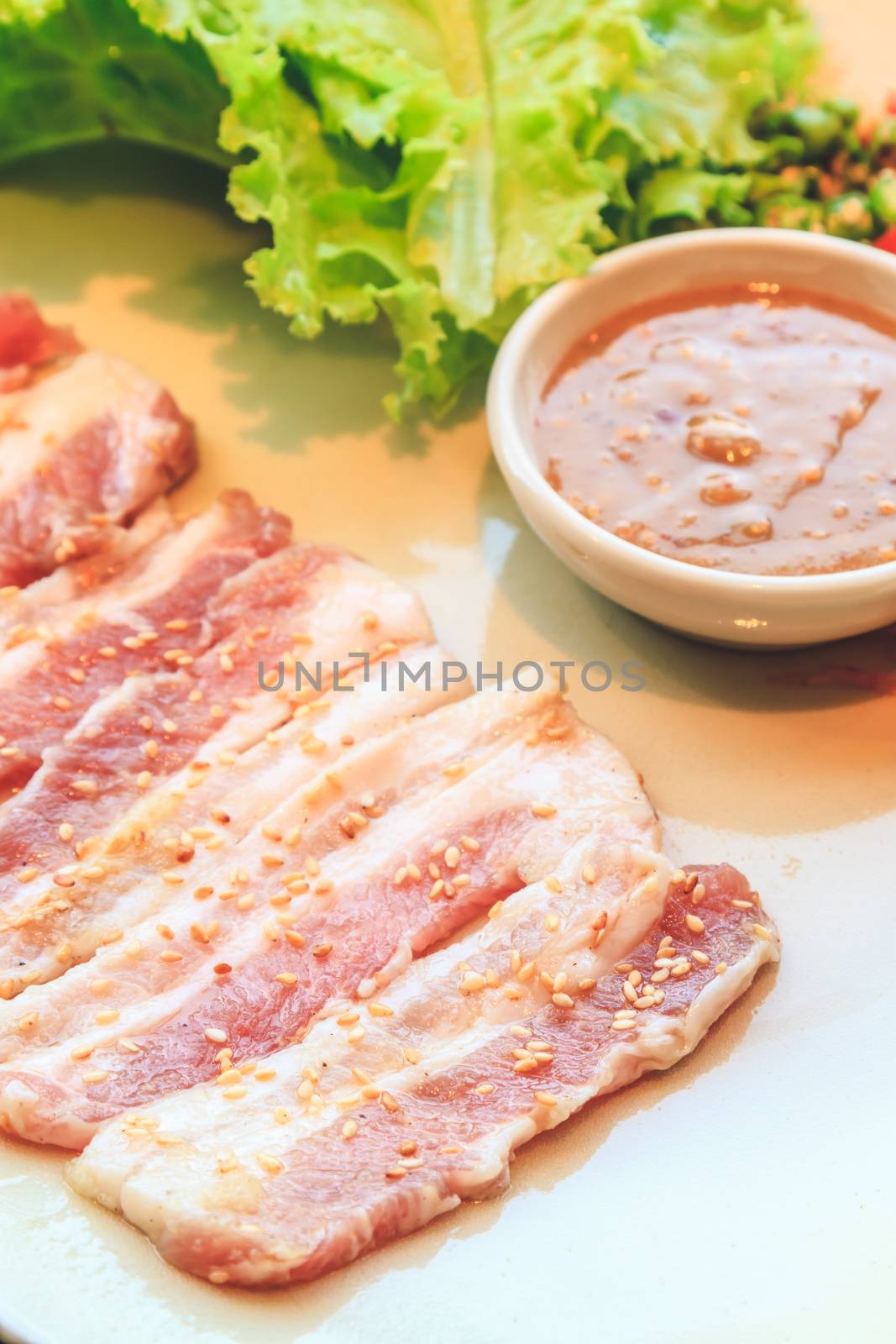 Raw pork slice for barbecue, Japanese food, Yakiniku