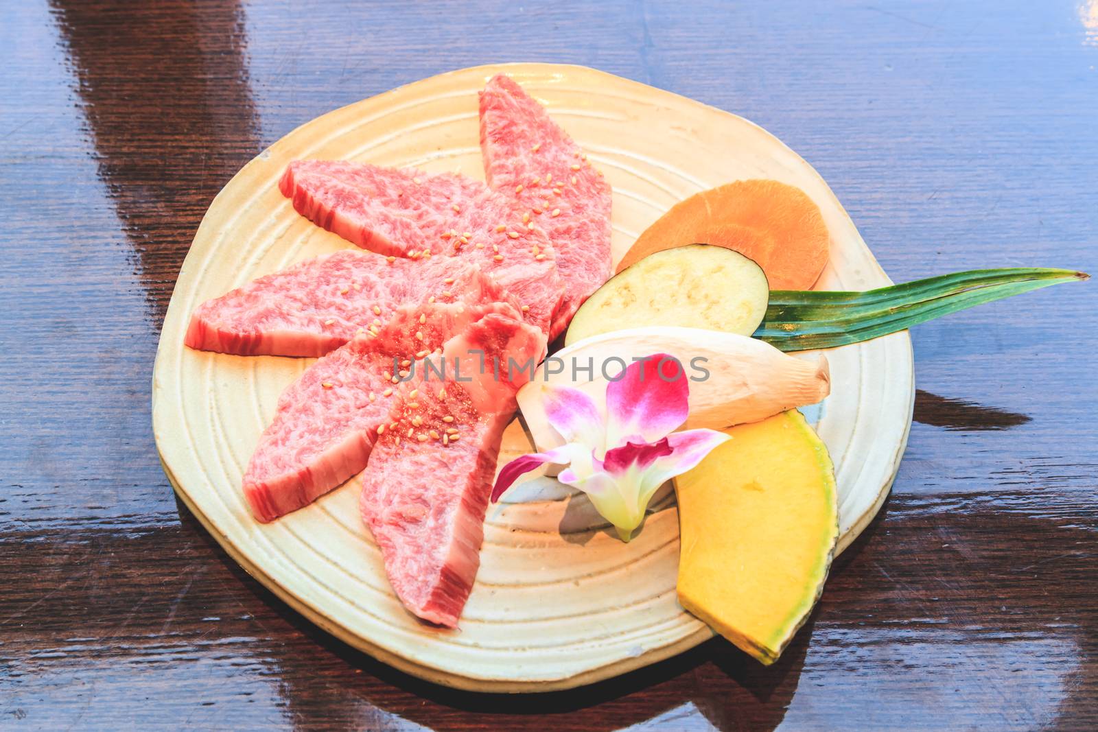 Raw beef slice for barbecue, Japanese food, Yakiniku