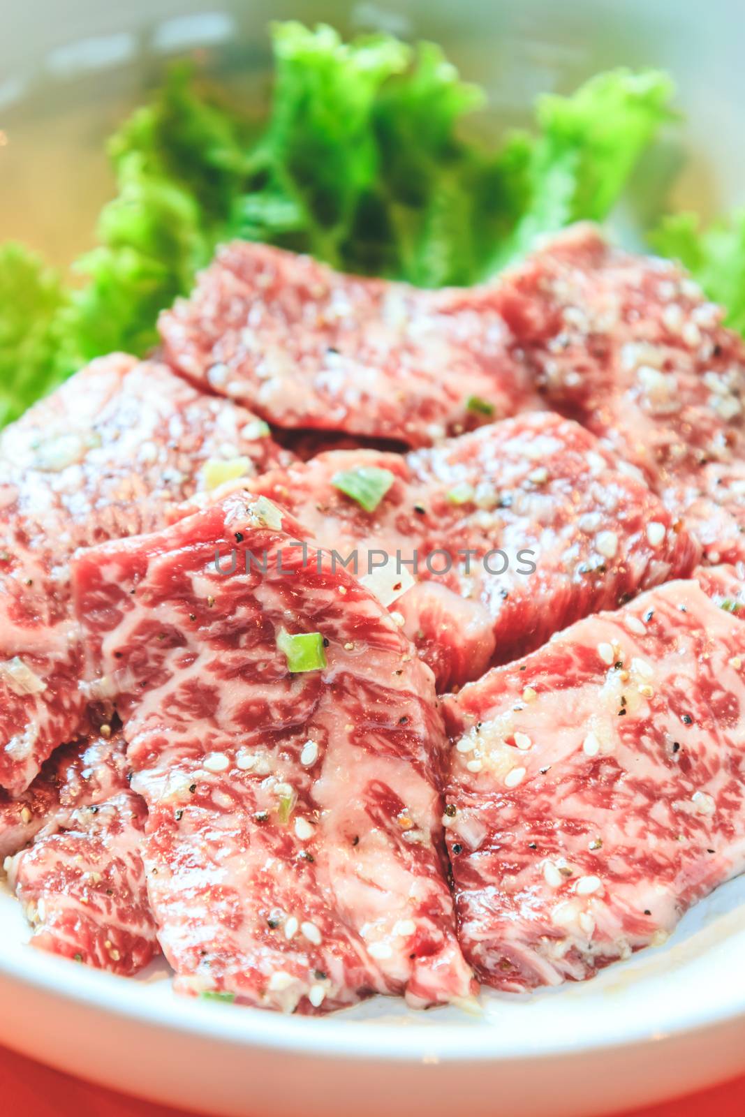 Raw beef slice for barbecue, Japanese food, Yakiniku