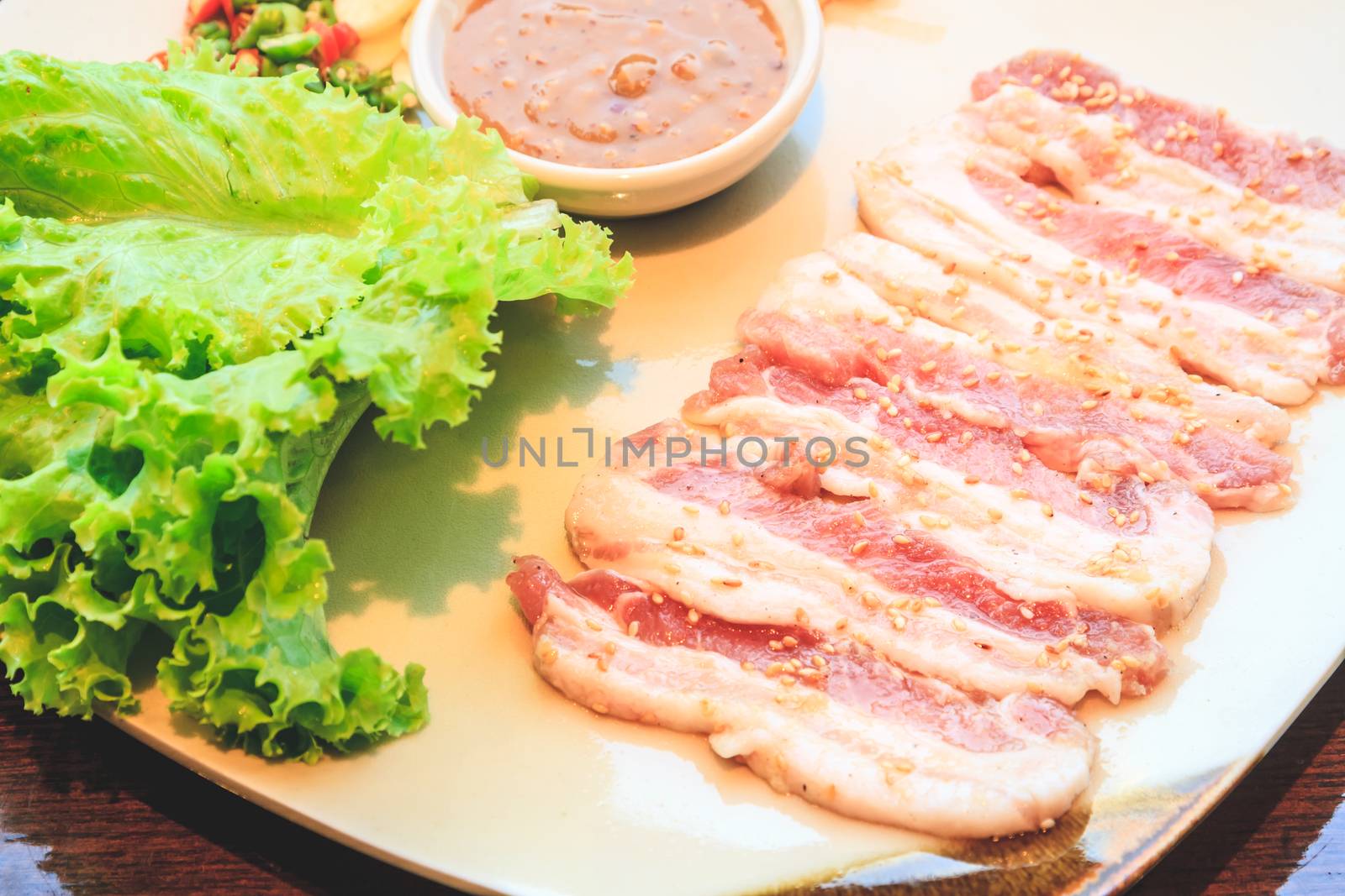 Raw pork slice for barbecue, Japanese food, Yakiniku