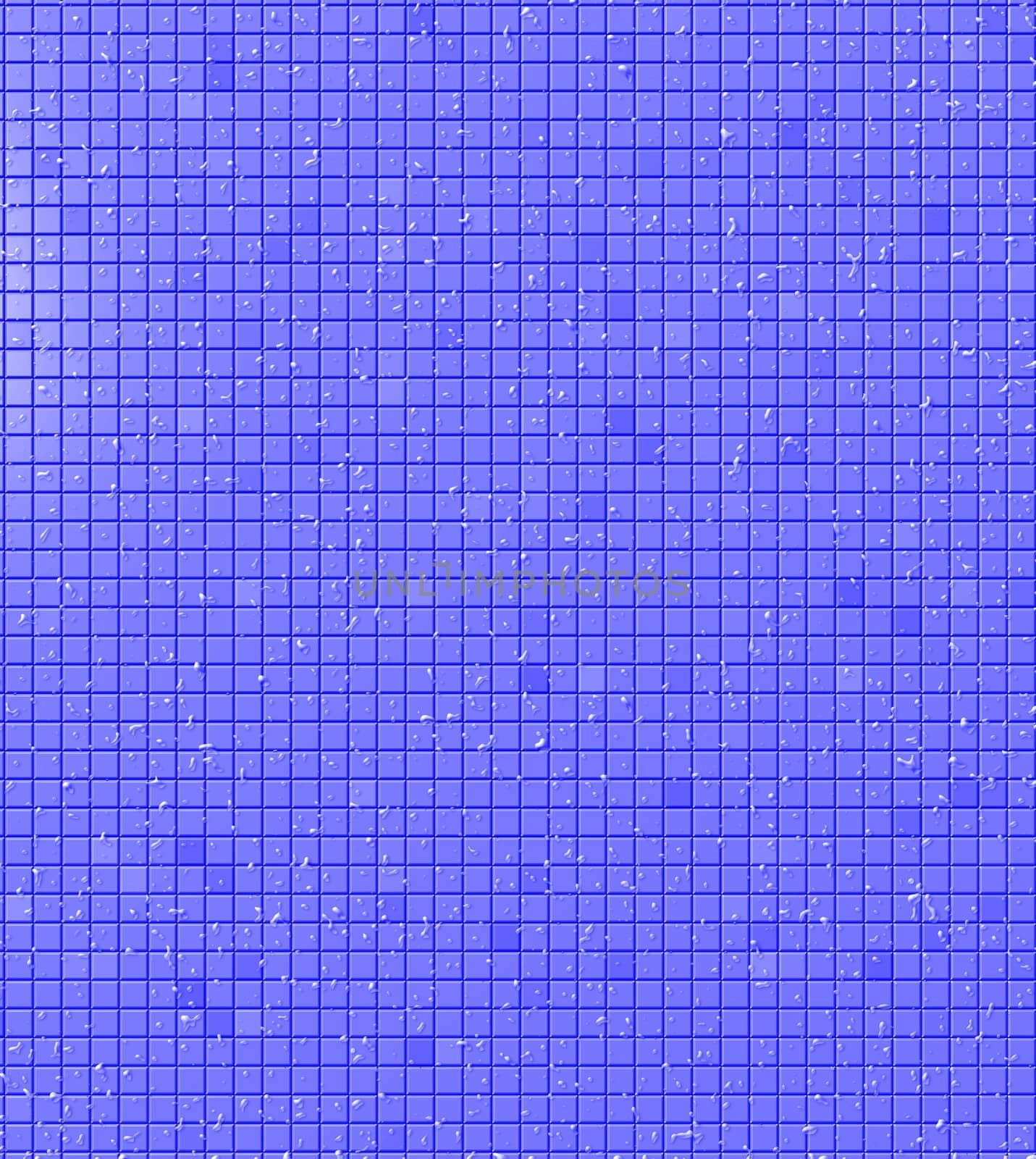 A background pattern of blue tiles with random droplets of water