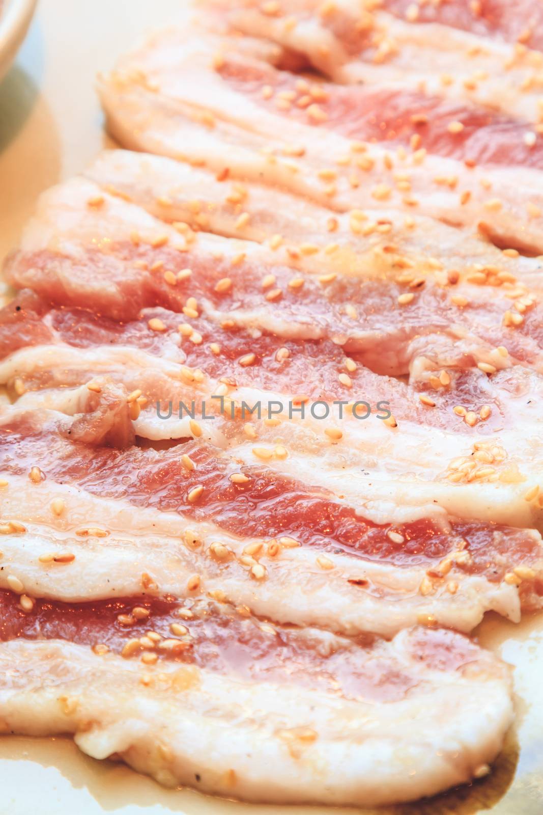 Raw pork slice for barbecue, Japanese food, Yakiniku