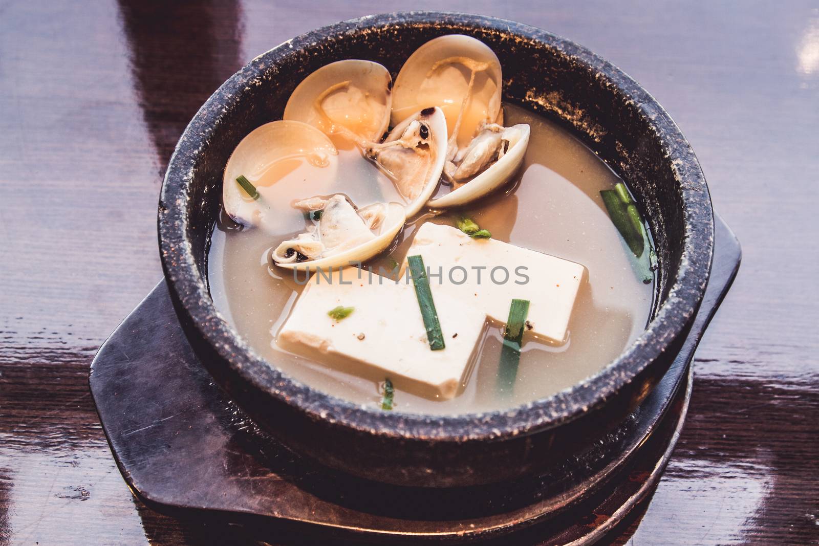 Miso Soup with tofu and shell, Japanese food