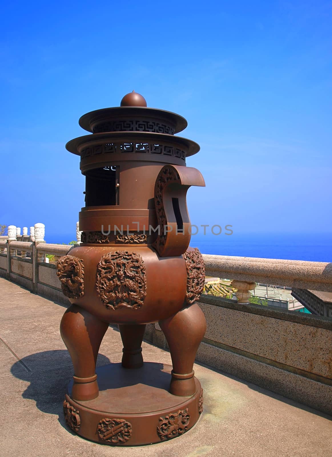 Large Incense Burner Overlooking the Sea by shiyali