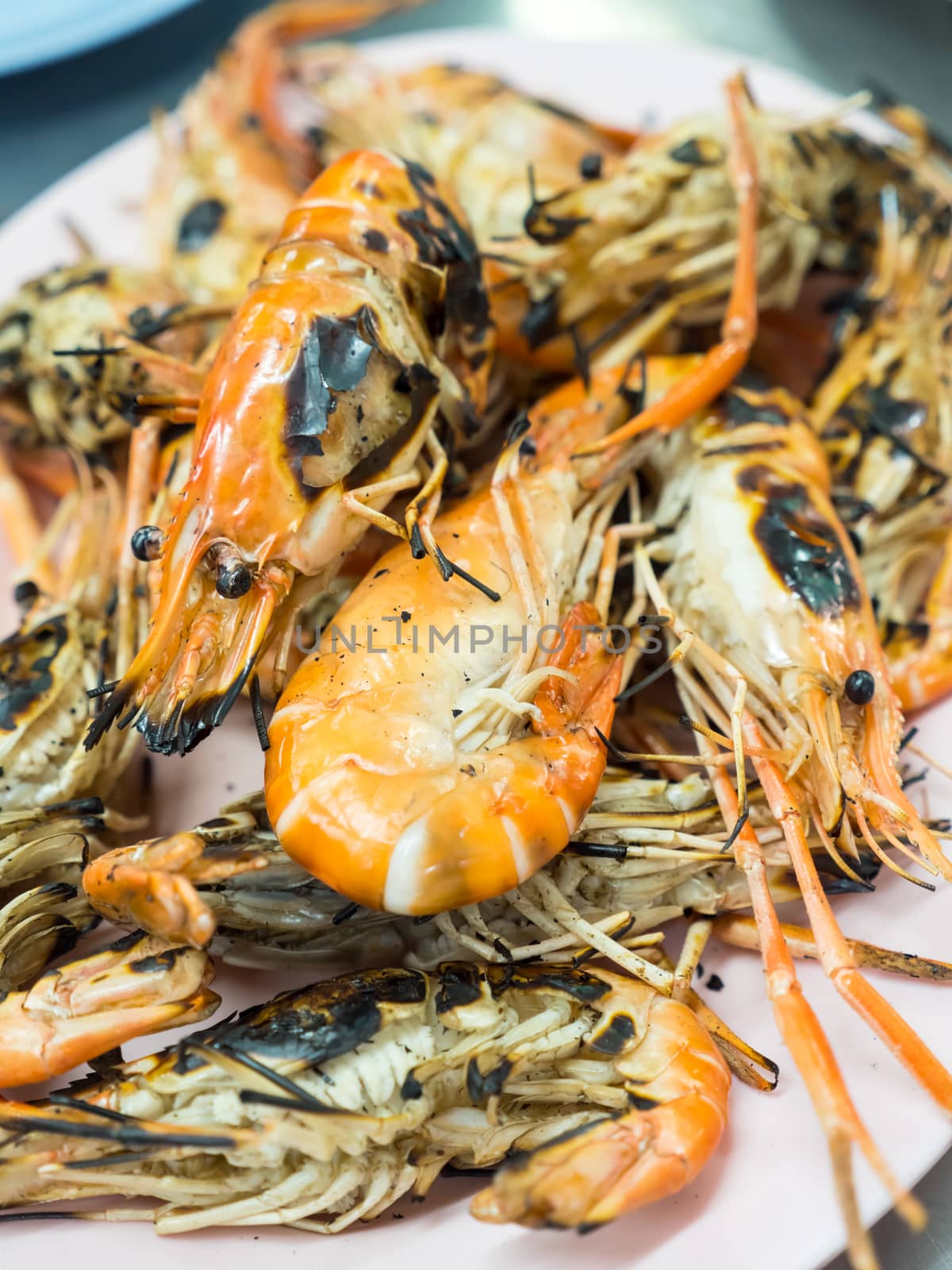 Grilled Prawns in the plate by ronnarong
