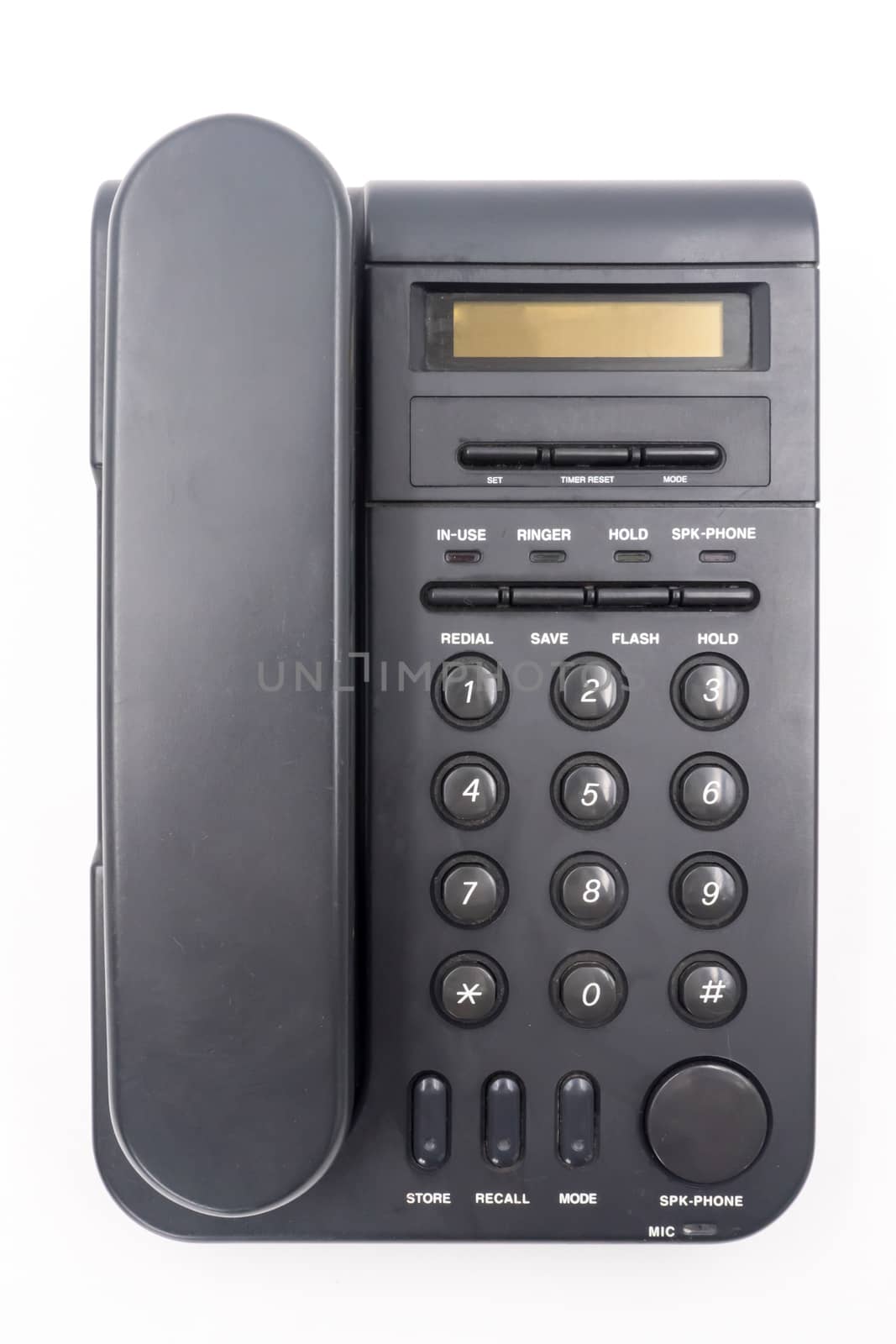 Black telephone on white background