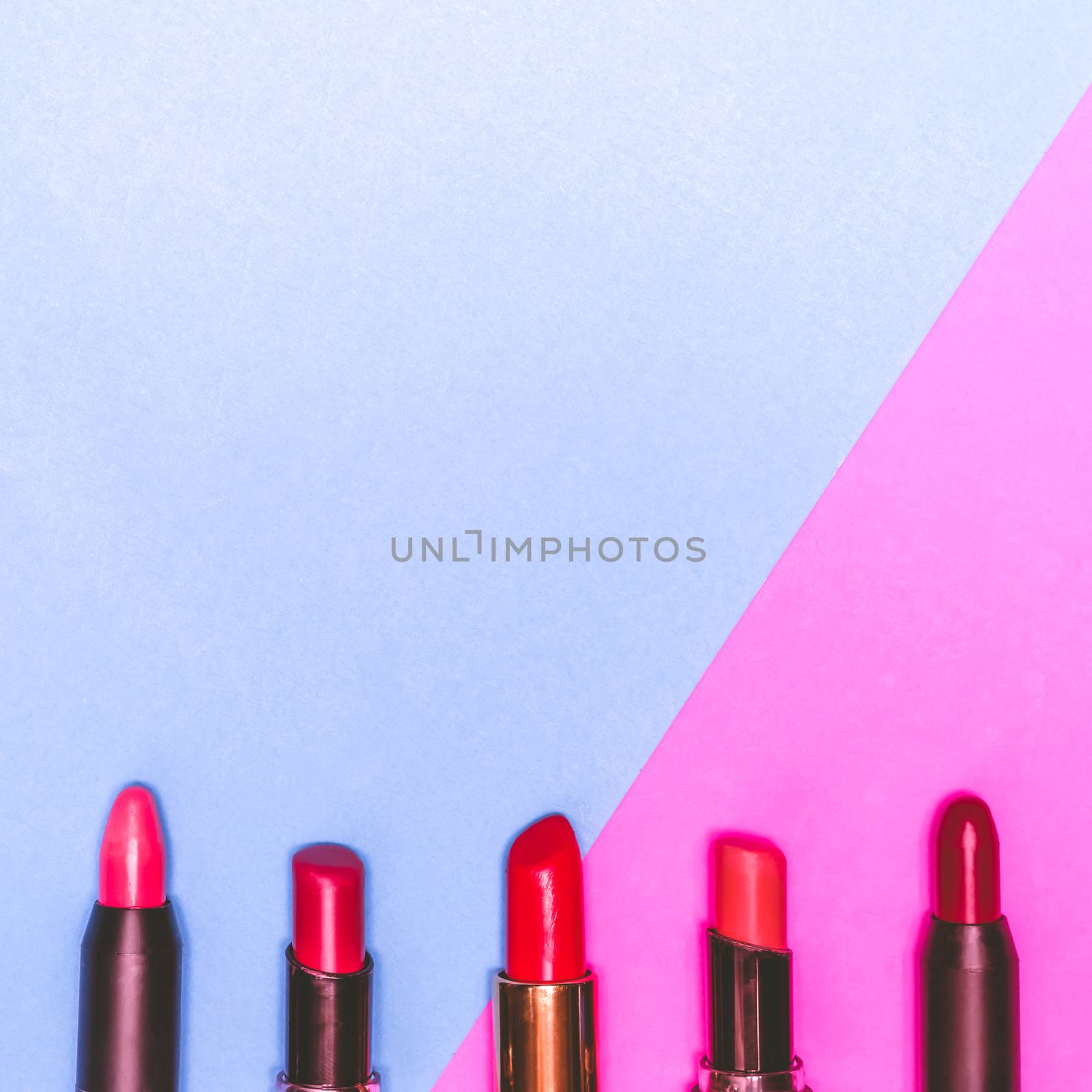 Lipsticks on colorful background.  Makeup and Beauty concept by ronnarong