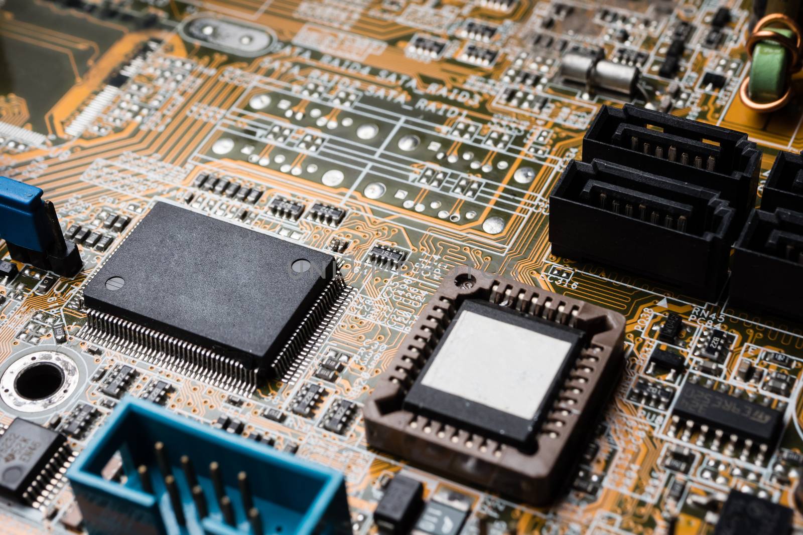 Computer circuit board, electronic technology background.