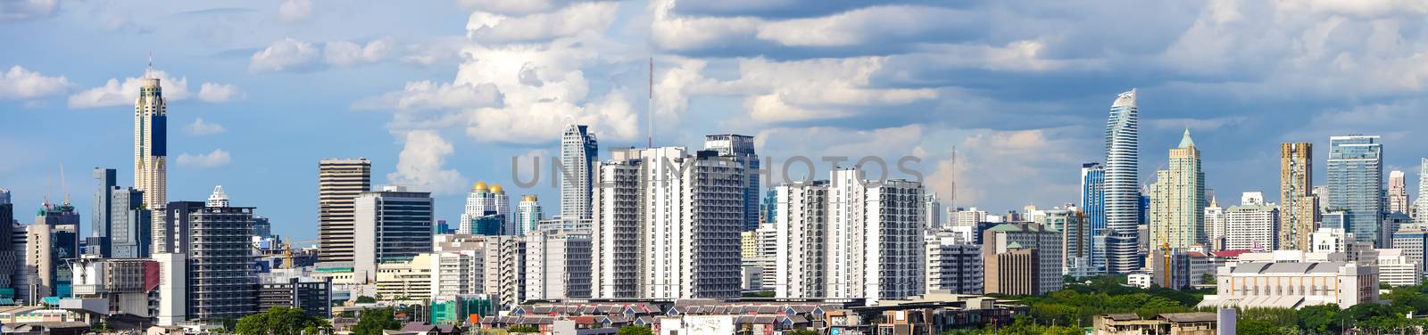 Panorama image - Modern building in business district at Bangkok city, Thailand.