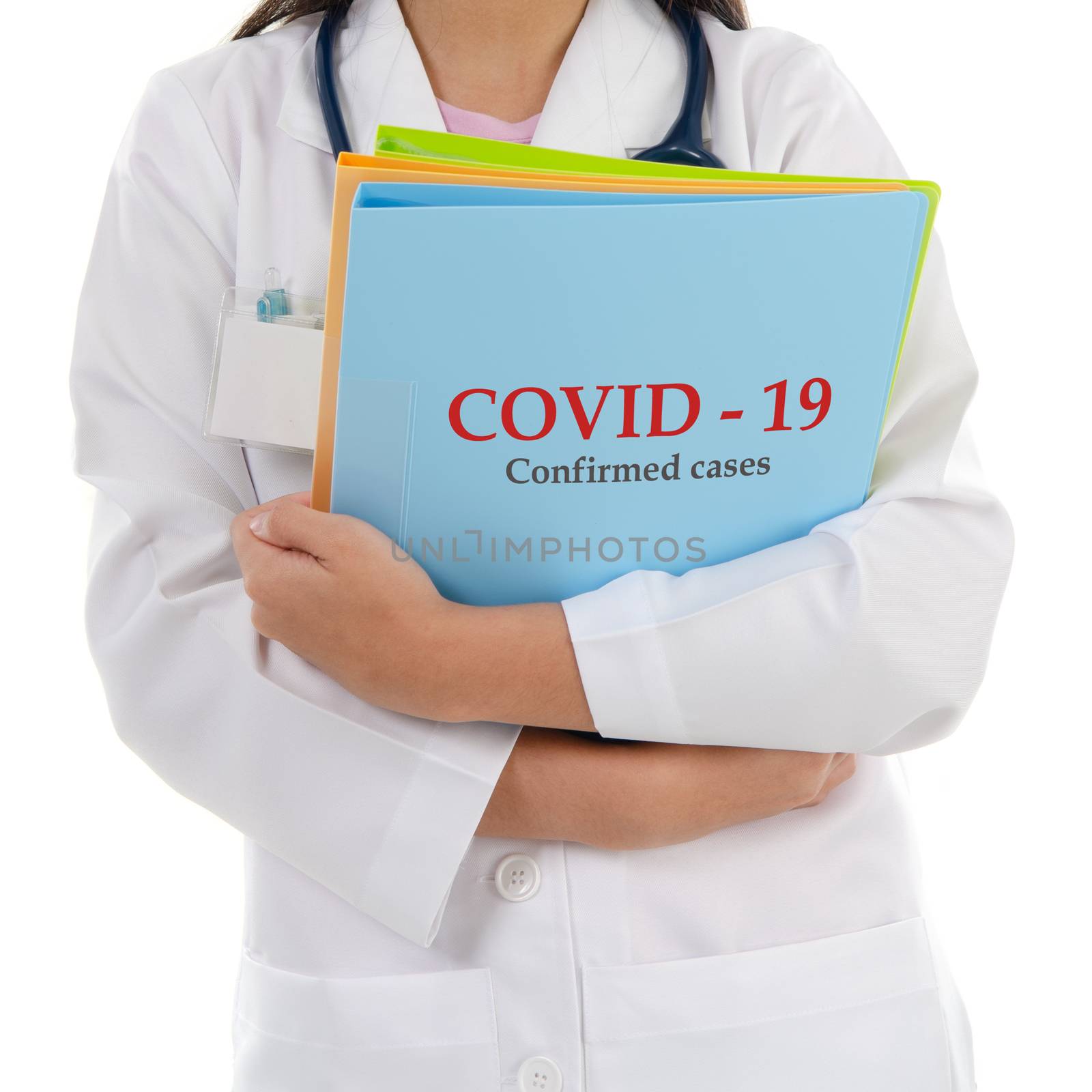 Medical doctor with Coronavirus Covid 19 report confirmed cases file.