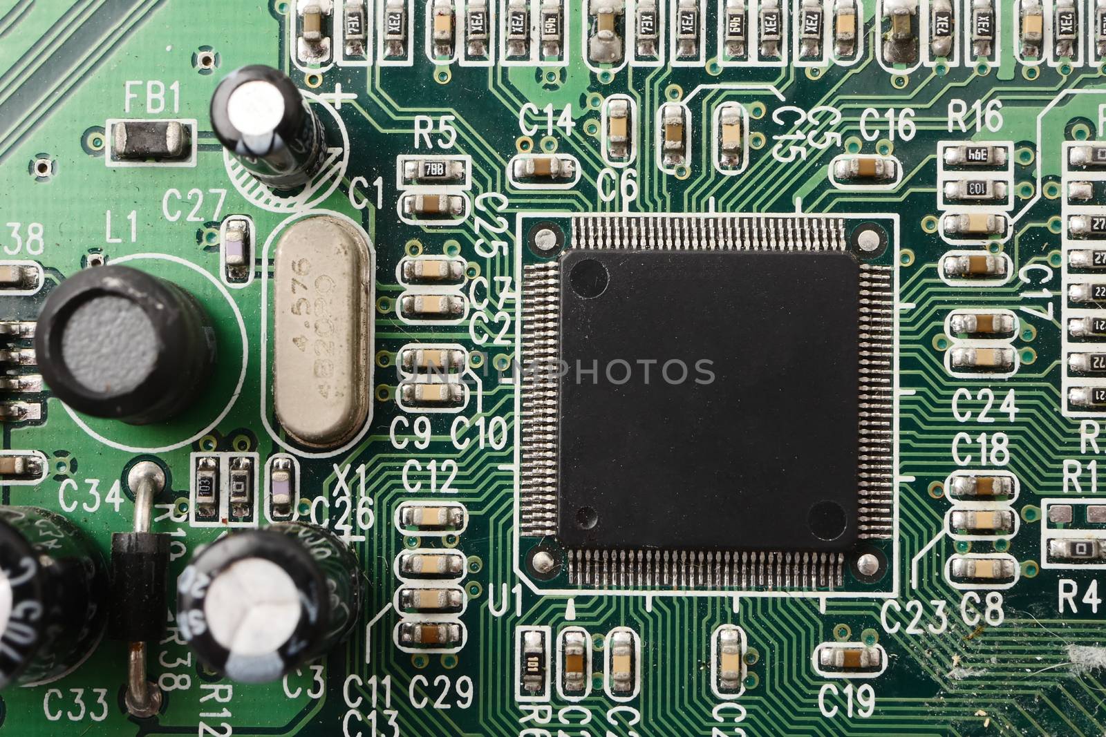 Computer circuit board, electronic technology background.