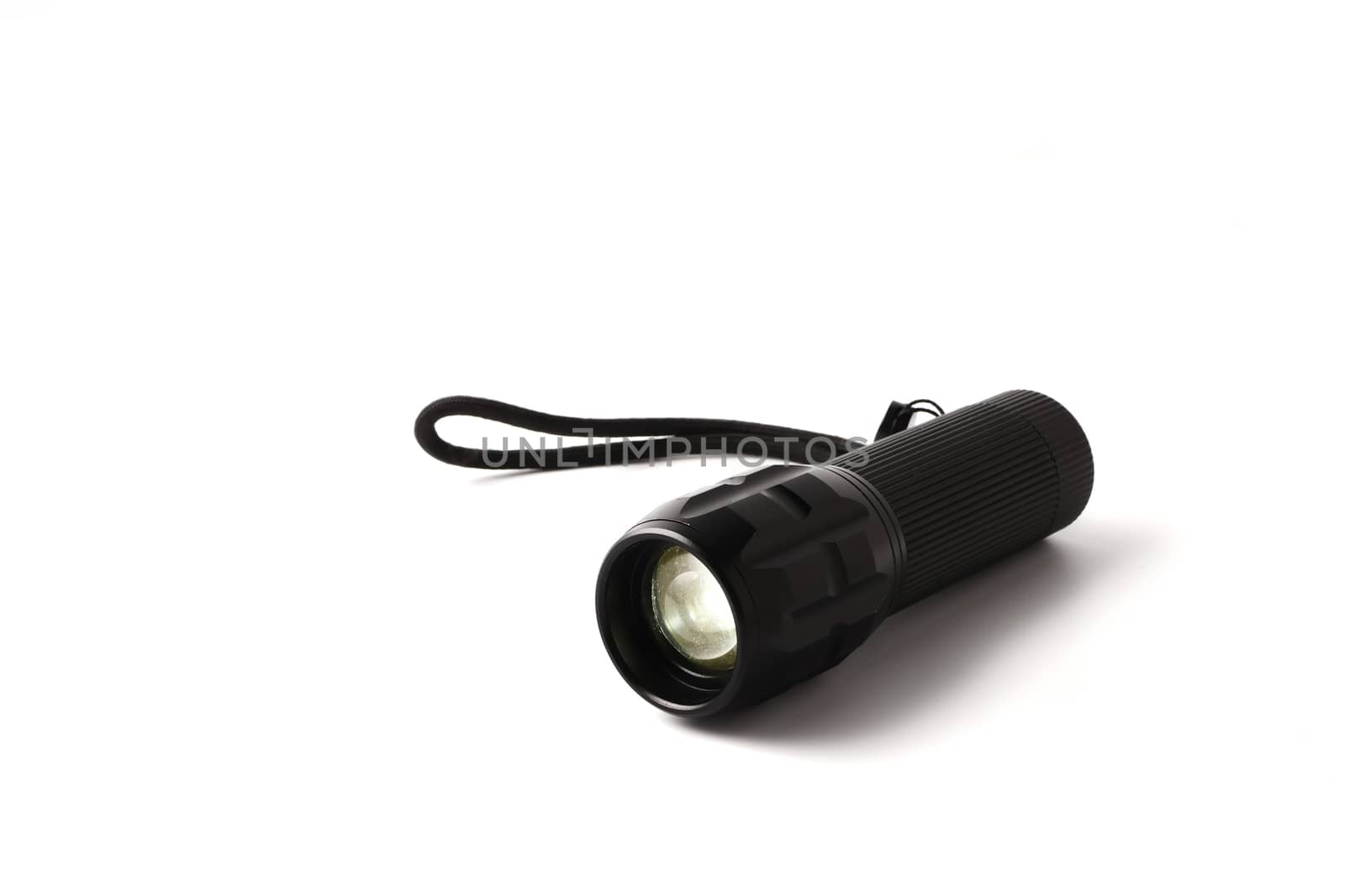 LED Flashlight on a white background, Free space for text.
