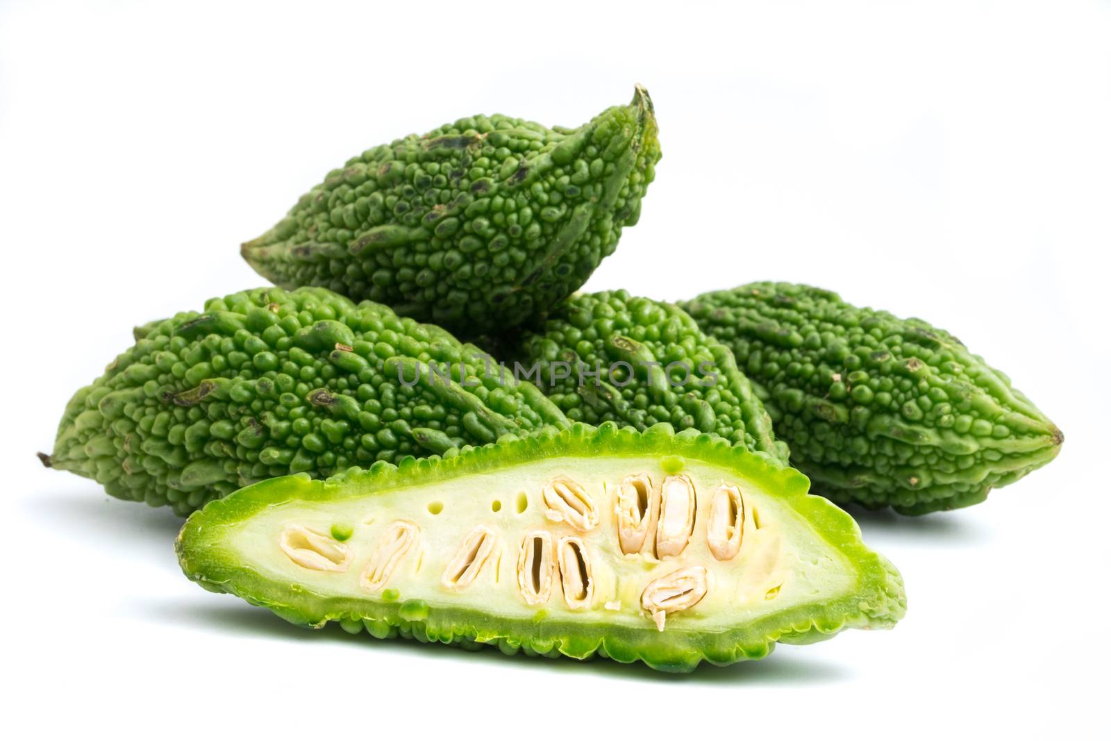 Bitter melon or bitter gourd on white background.