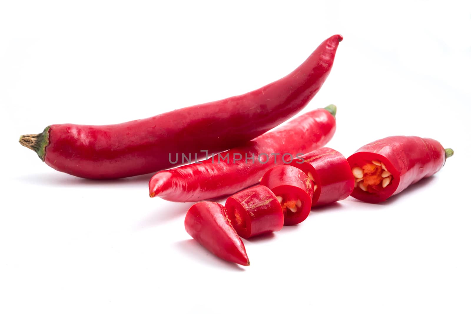 Fresh Red chili papper on white background.