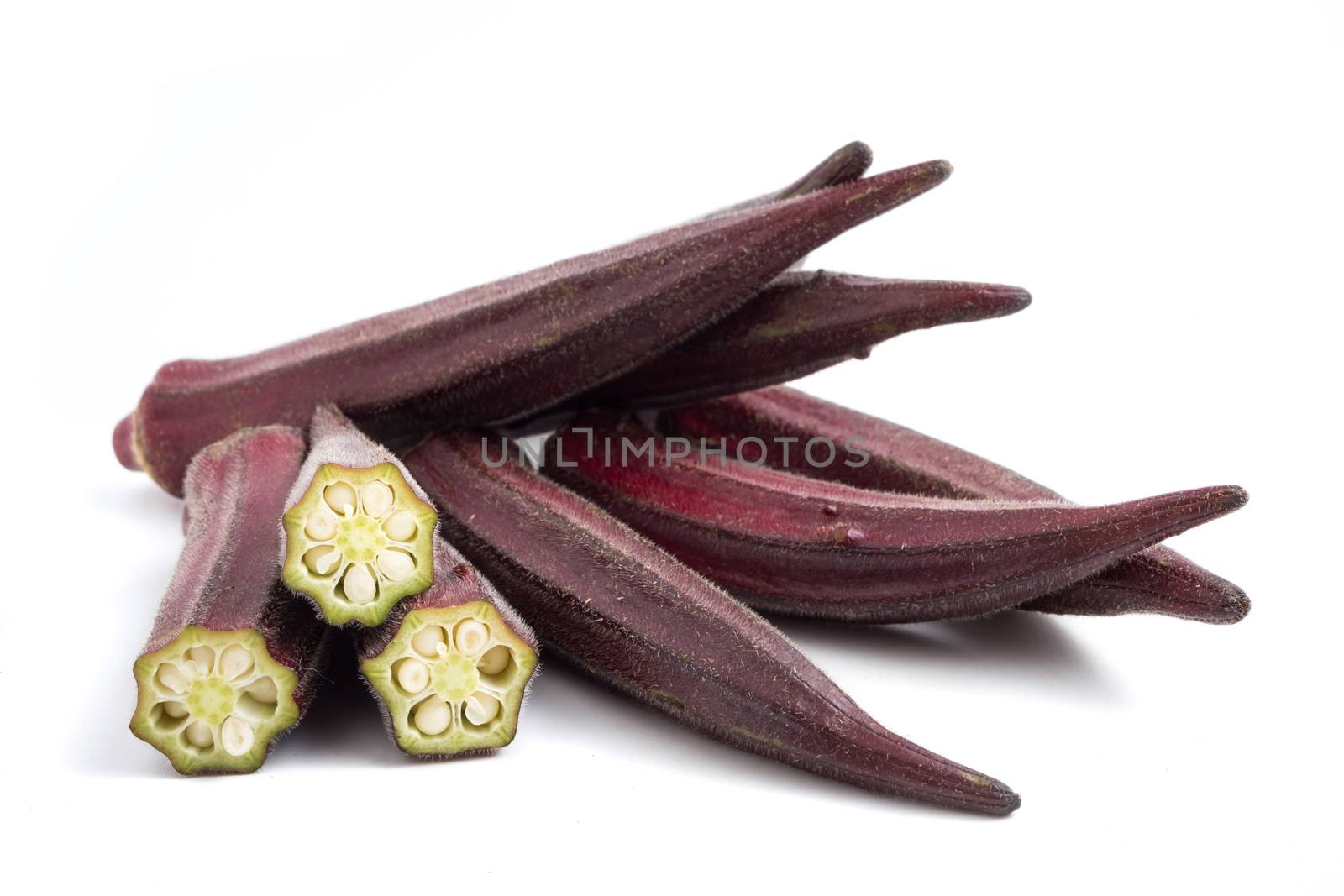 Fresh Red okra on white background.