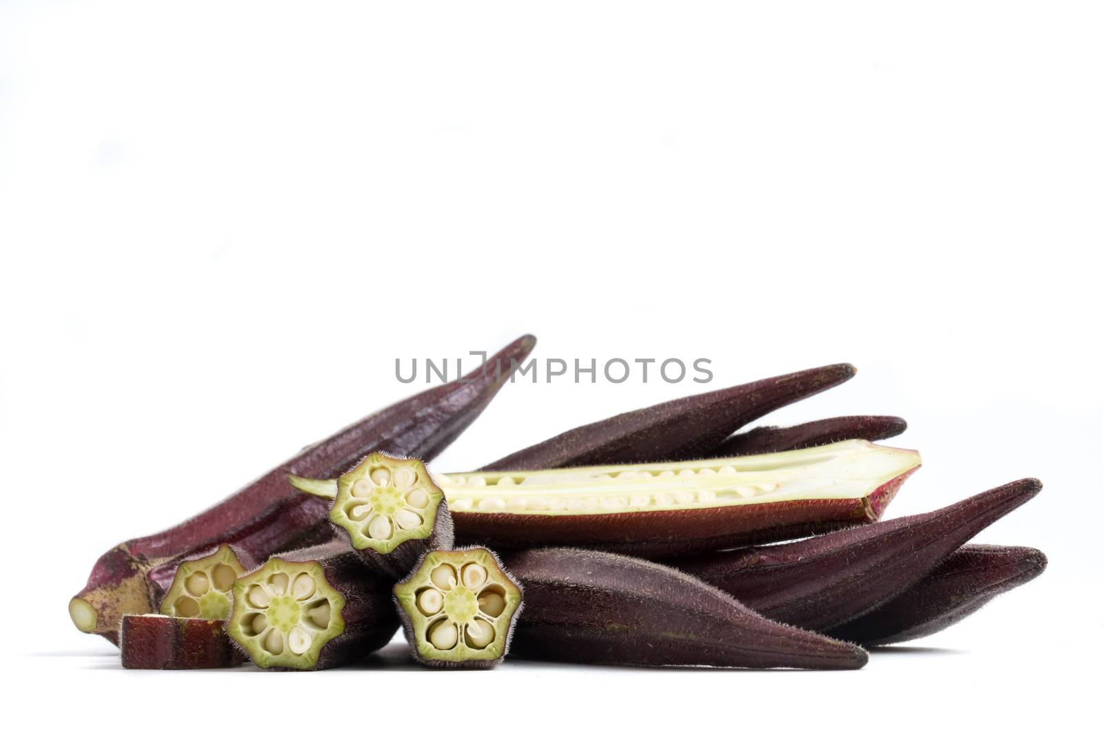 Fresh Red okra on white background. by ronnarong