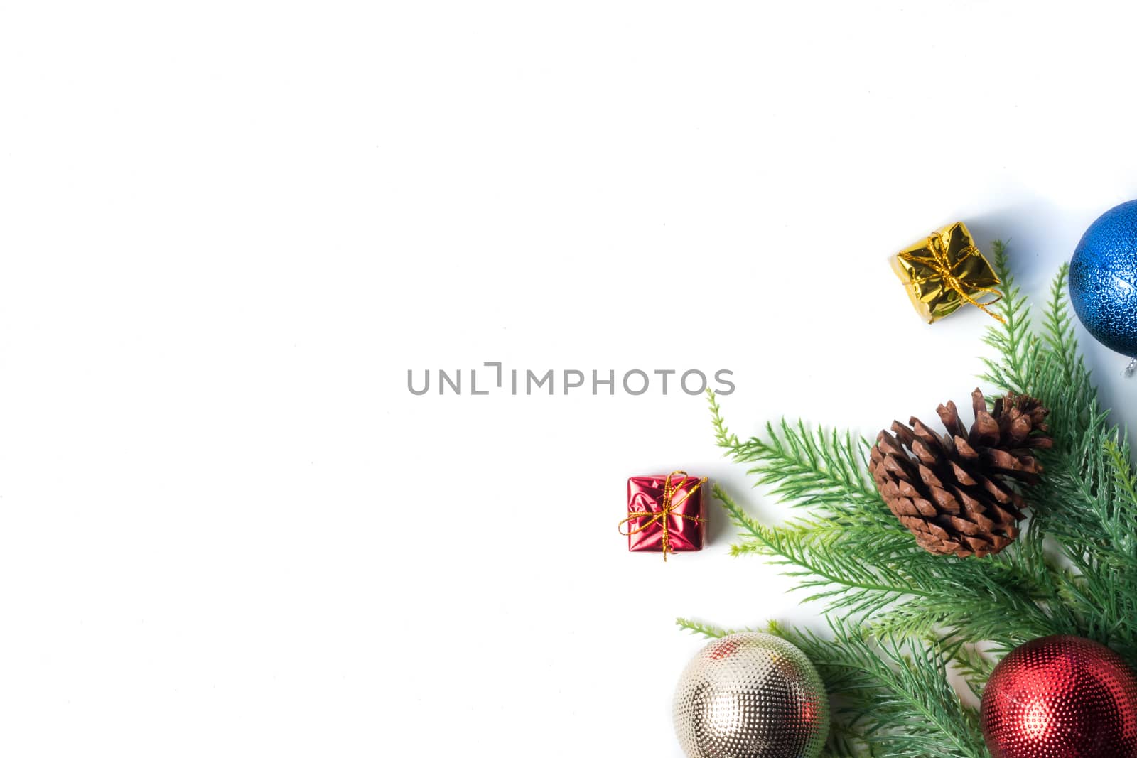 Christmas decoration on white background. Free space for text