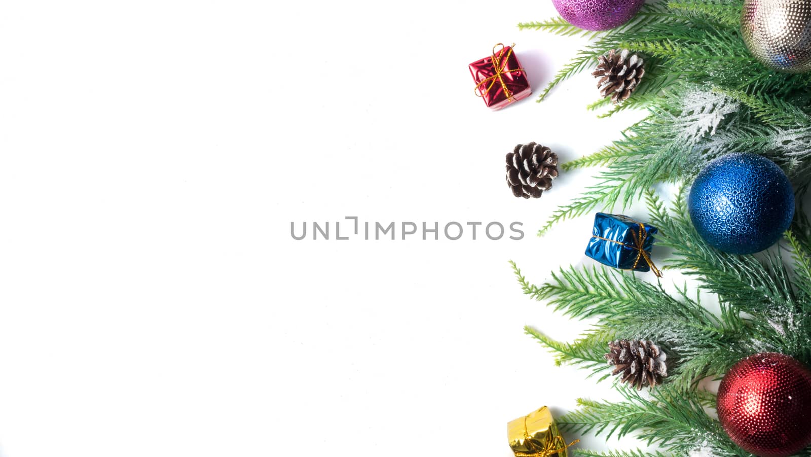 Christmas decoration on white background. Free space for text