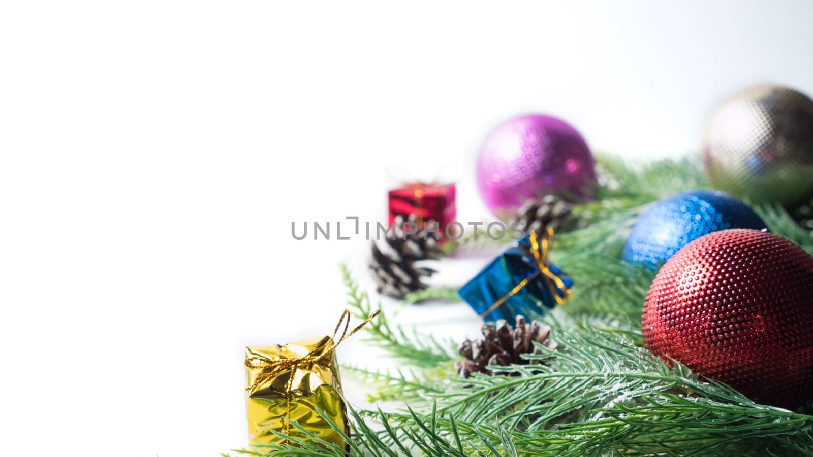 Christmas decoration on white background. Free space for text by ronnarong