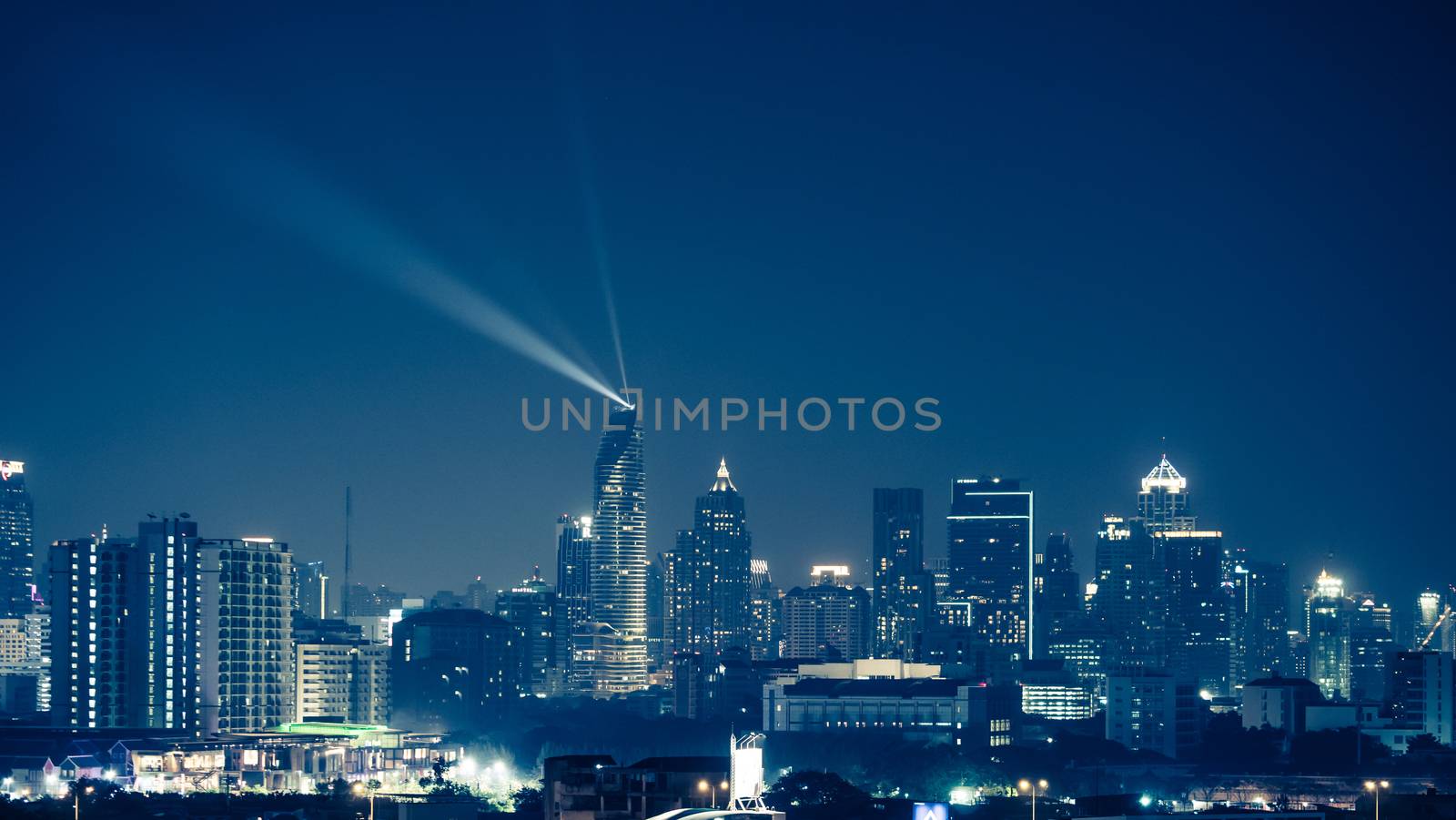 View of the business area in Bangkok at night, Bangkok is the ca by ronnarong