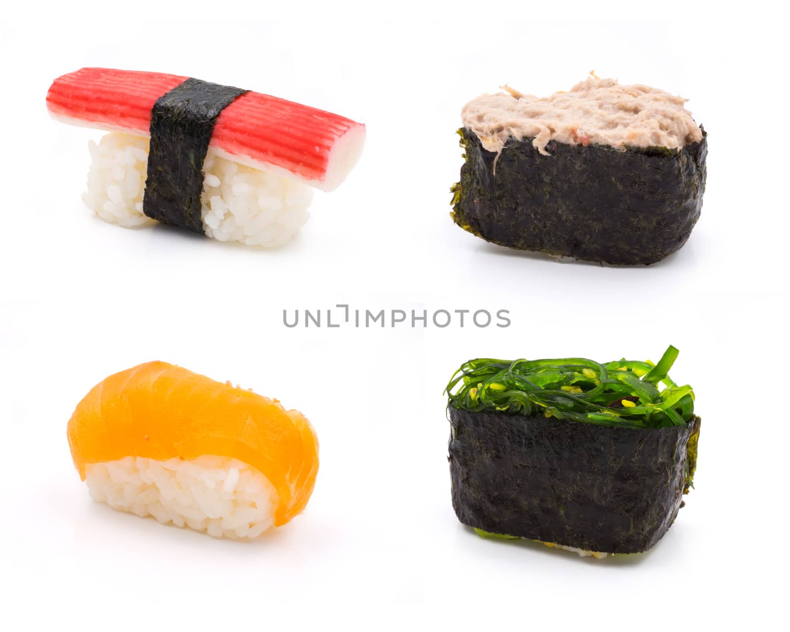 Sushi set on white background, Japanese food.