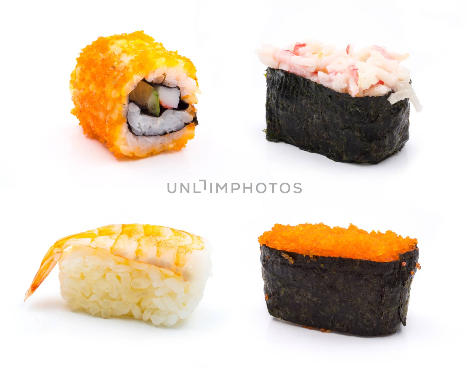 Sushi set on white background, Japanese food. by ronnarong