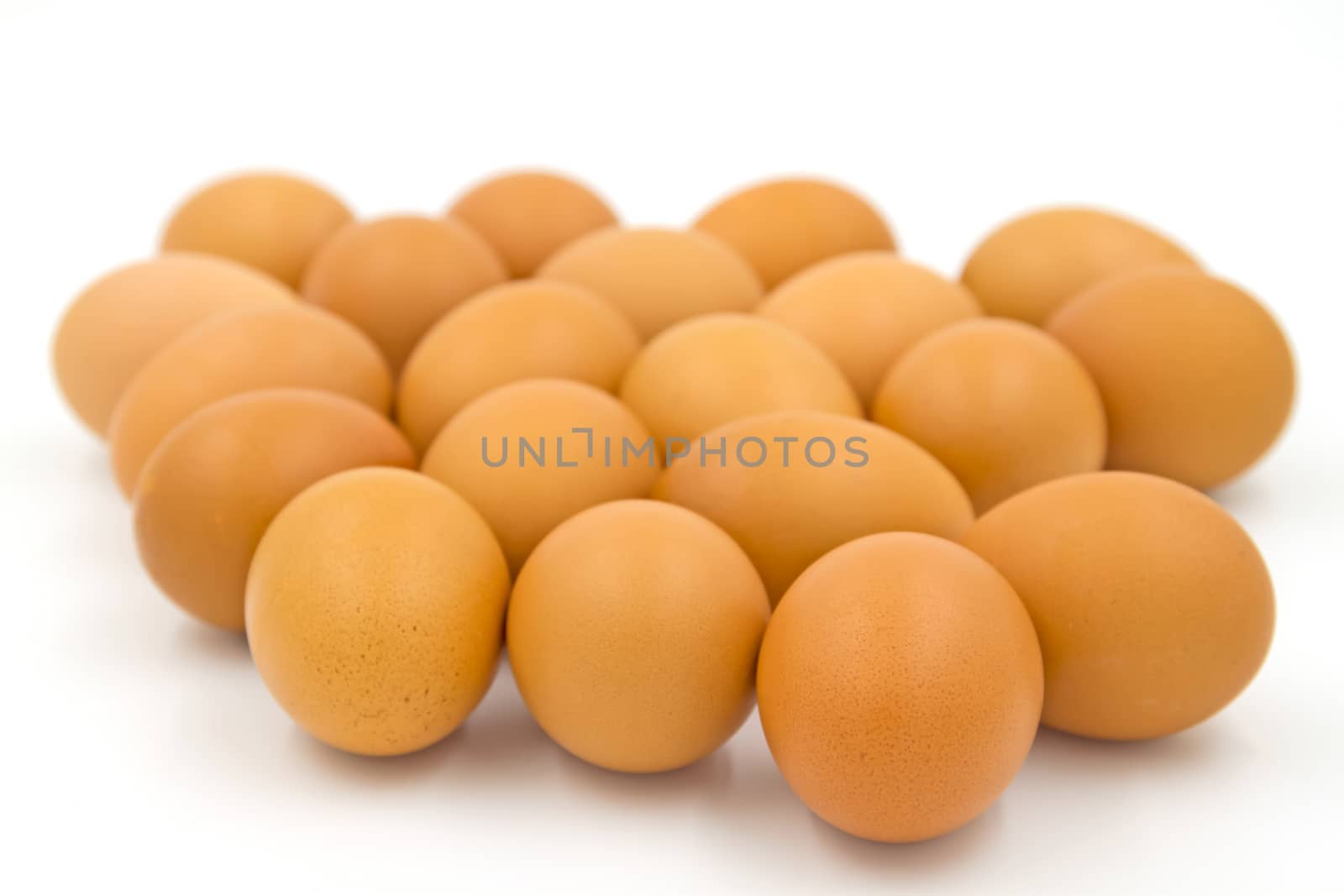 Eggs isolated on white background.Selective focus by ronnarong