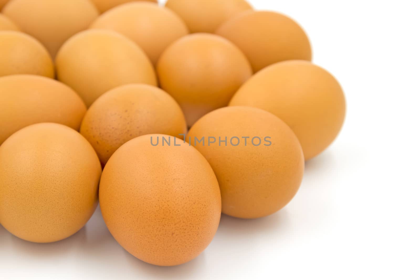 Eggs isolated on white background.Selective focus by ronnarong