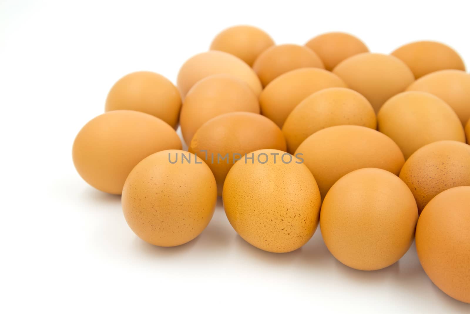 Eggs isolated on white background.Selective focus by ronnarong