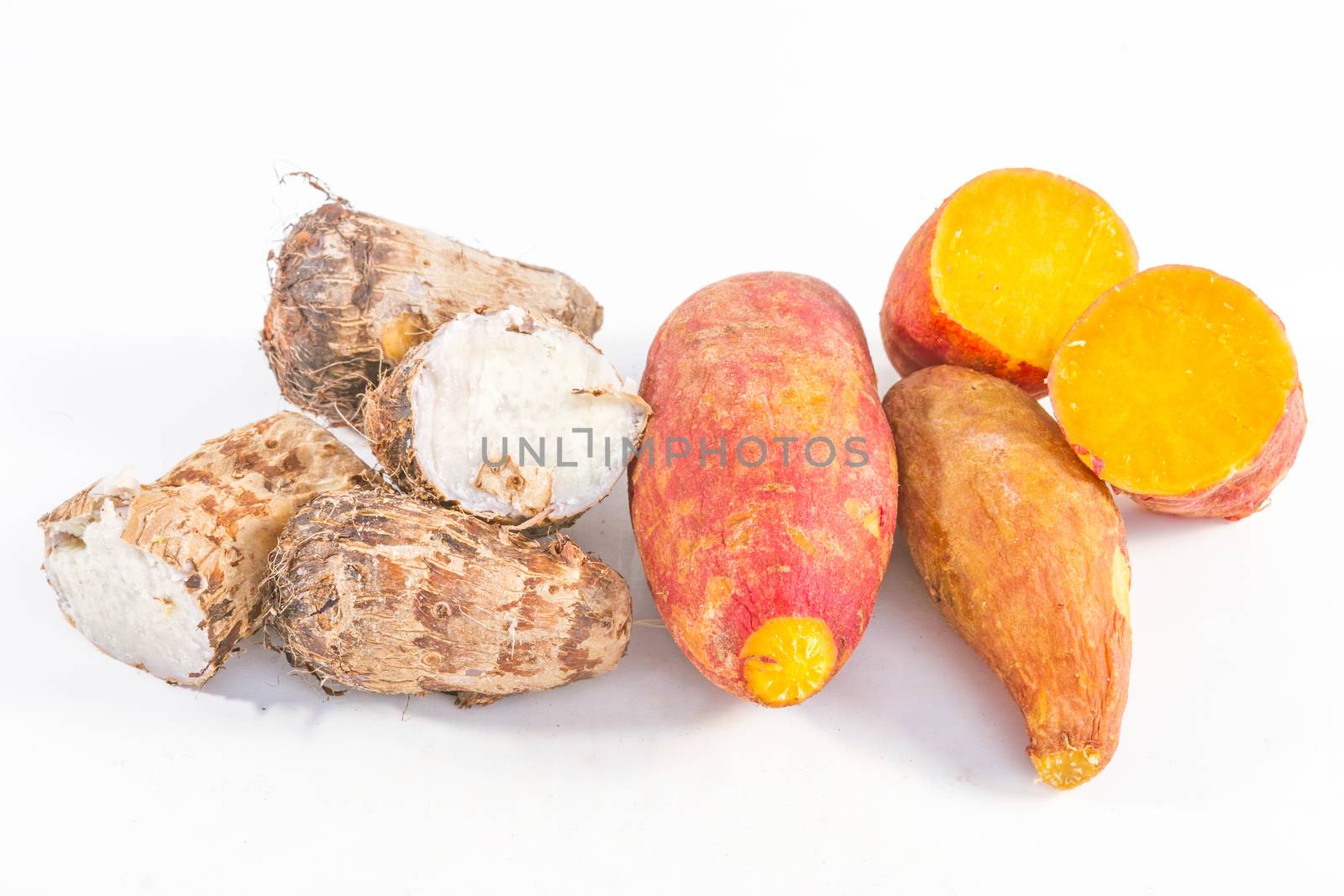 Taro and Sweet potato isolated on white background by ronnarong