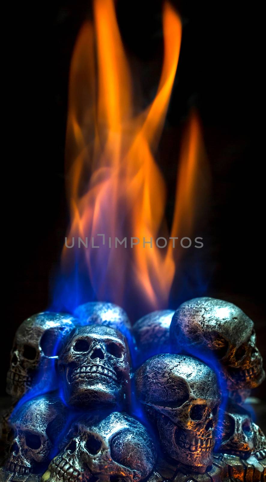 Burning skulls on black background  by ronnarong