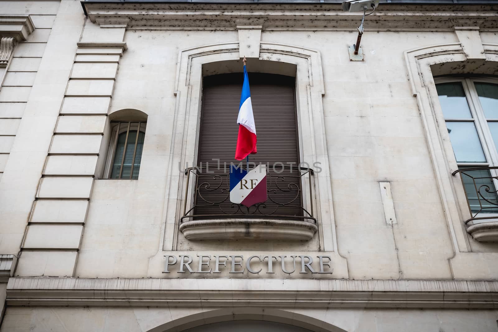Tours, France - February 8, 2020: architectural detail of the prefecture of Indre et Loire on a winter day