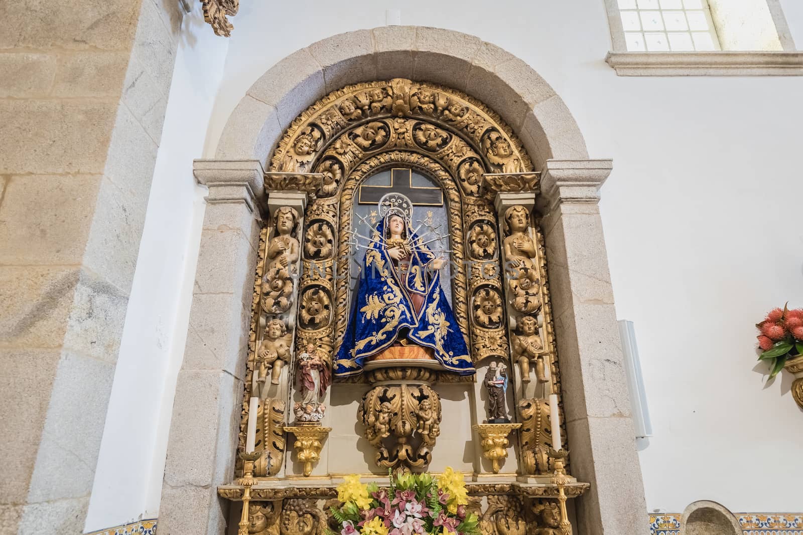 Esposende, Portugal - February 21, 2020: architectural detail of the interior of the Chapel of the Lord of the Mareantes (Capela do Senhor dos Mareantes) in the city center on a winter day