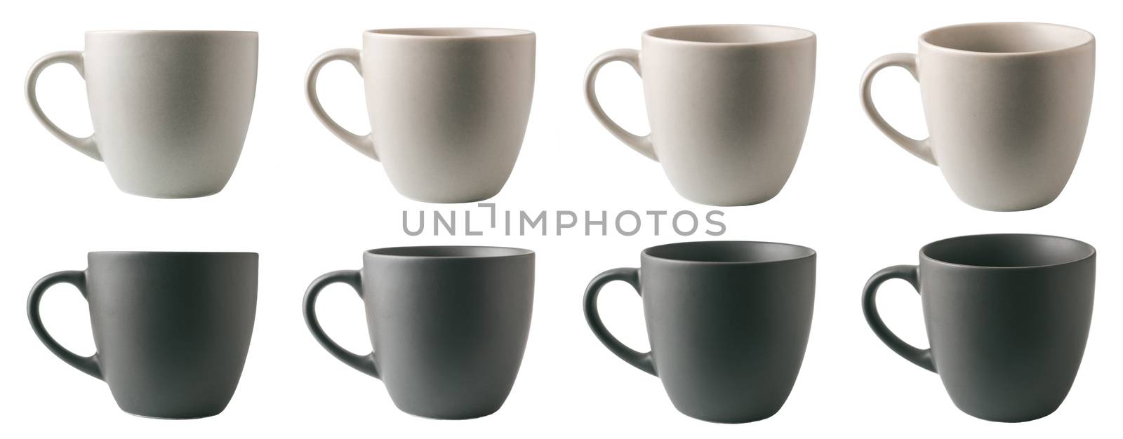 Light and dark gray cups in different angles by fascinadora