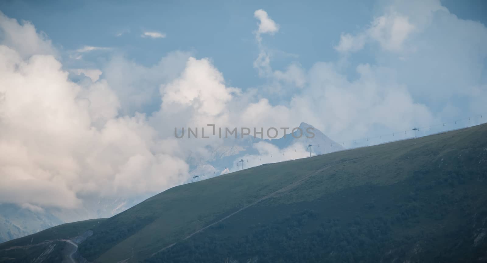 view of the Pyrenees mountains and its ski lift by AtlanticEUROSTOXX