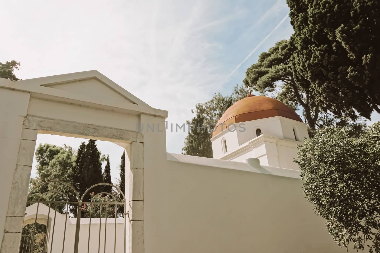 Architectural details on ancient streets of Kos Island in Greece, travel and sightseeing concept