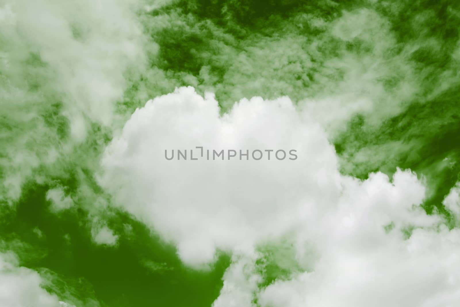 Heart shaped clouds in the sky, Valentine Background Green color themes sweet shaped clouds of Heart