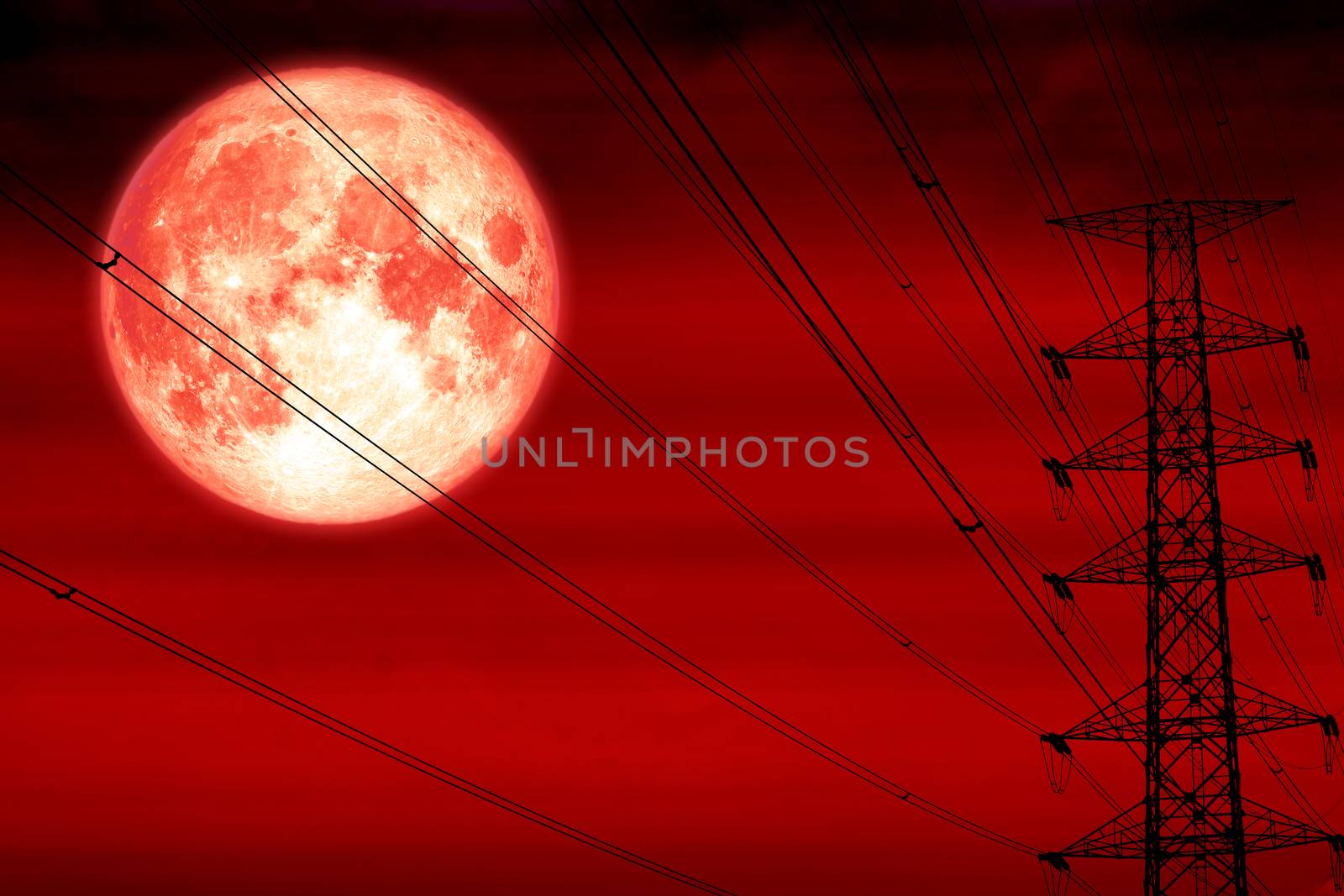 blood moon silhouette power electric pole and electric line sky, Elements of this image furnished by NASA