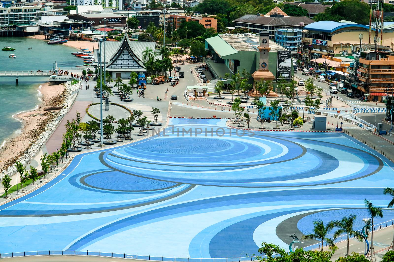 25 September 2018 : Bali hai pier, Pattaya city, Chonburi province Thailand. Pattaya city and pier port and parking at Bali hai pier