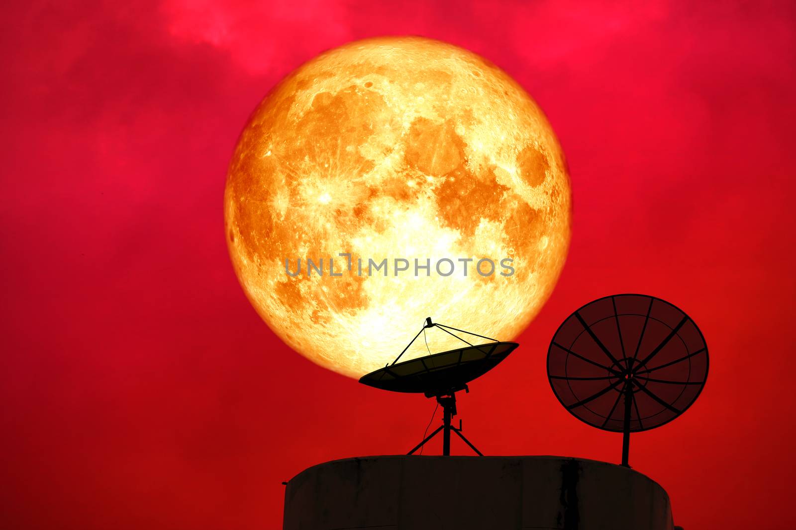 super blood moon back silhouette satellite disk and night red cloud on sky, Elements of this image furnished by NASA