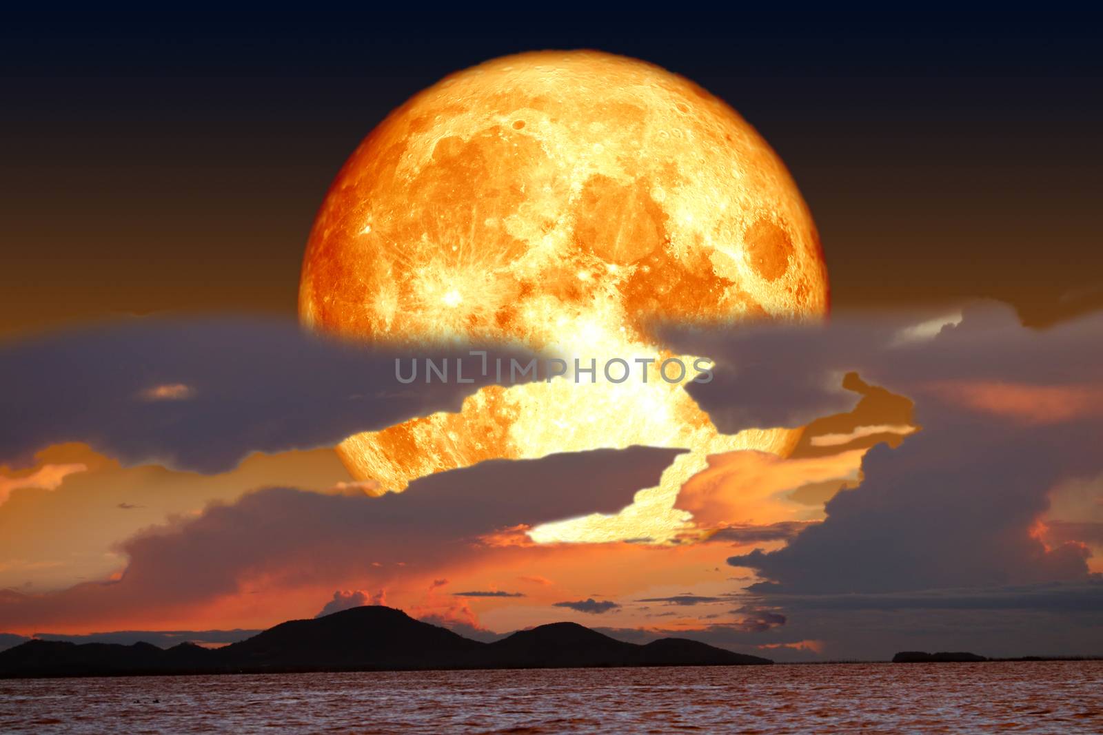 super snow blood moon back on silhouette cloud night sky, Elements of this image furnished by NASA